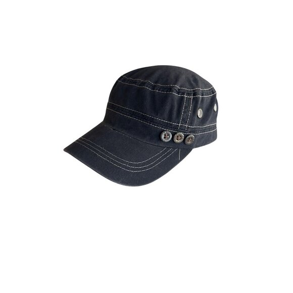 Vintage Style Black Military Cadet Cap Adjustable Back Strap - Picture 1 of 6